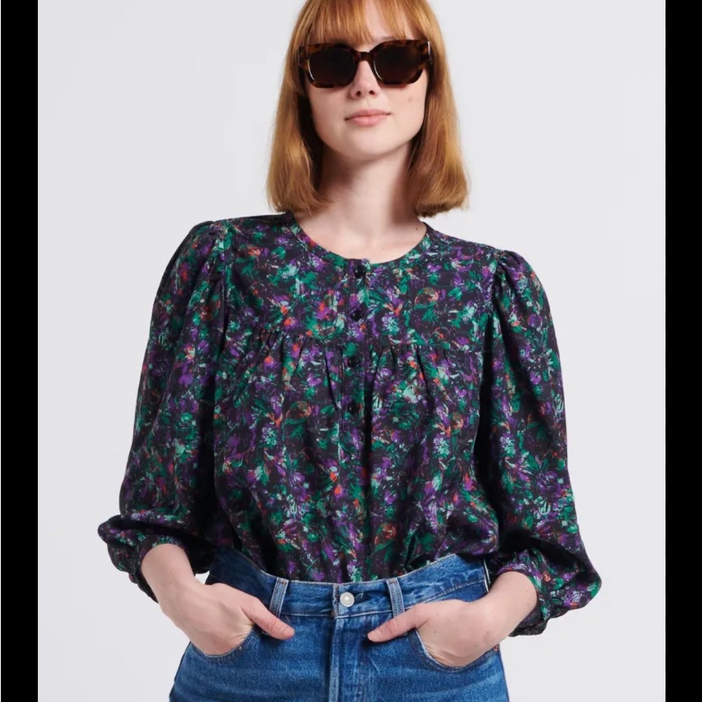 The Korner Multi-coloured Round Neck Floral Long Sleeve Billowy Blouse small